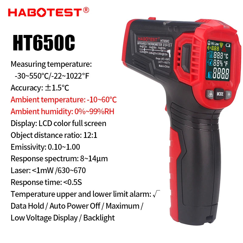 Digital Infrared Thermometer -50~600℃ IR Laser termometro Pyrometer Gun Non-Contact Laser Temperature Meter gauge Tools