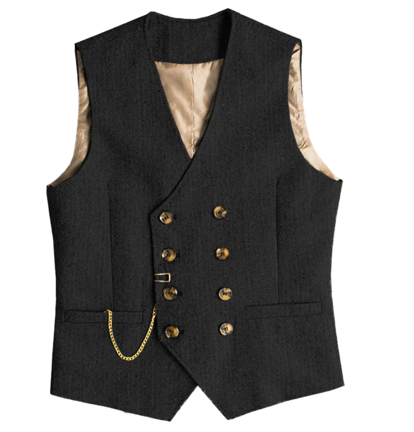 V Neck Men's  Suit Vests Herringbone Wool Tweed Double Breasted Waistcoat Tuxedo Groomsmen For  Wedding