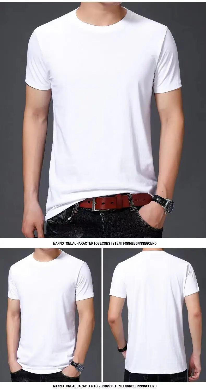 Fashionable Men's White 100% Cotton T-Shirt Golf Wear Men Short Sleeve Tee Solid Color O Neck Casual Summer Undershirt Tee Top