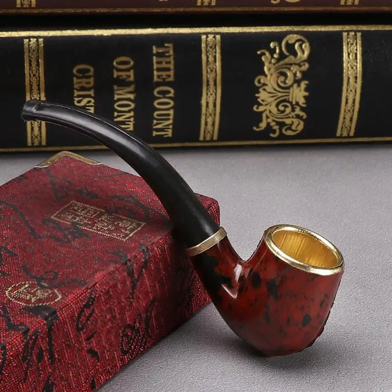 Durable Mini Cigarette Pipe Imitation Wood Pipe Men's Classic Resin Pipe Old-Fashioned Dry Pipe Portable Copper Pot Bent