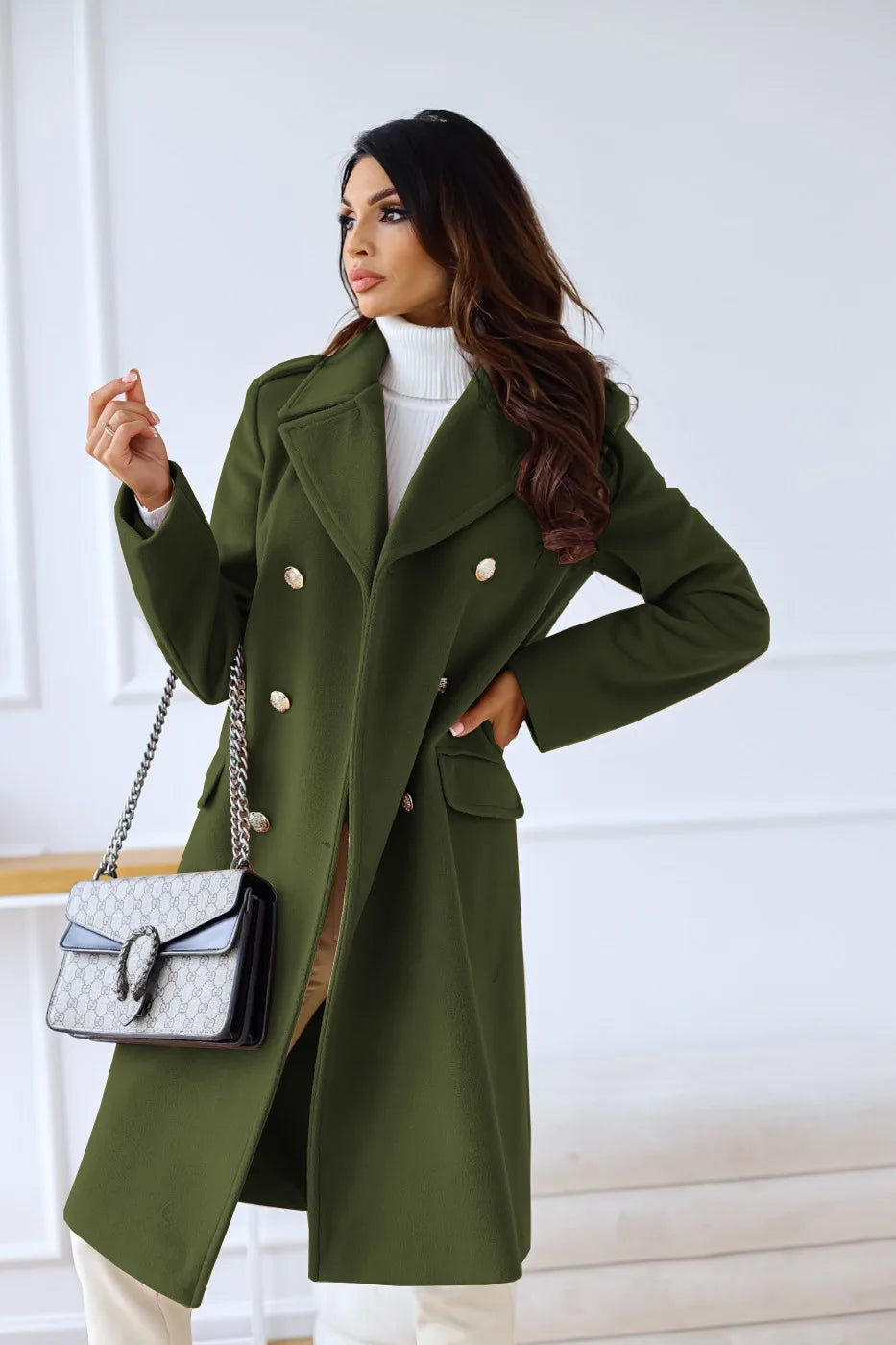 Suit woolen coat senior sense 2024 autumn and winter new double-breasted shoulder slimming Korean version of woolen coat