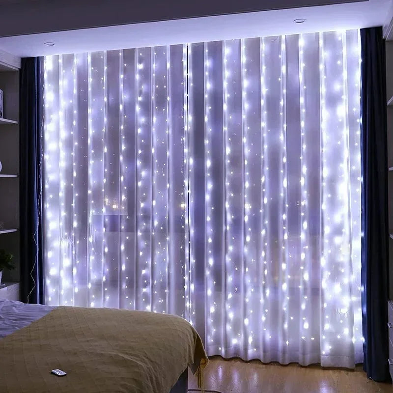 USB Plug Wedding Garland Valentine's Day Ramadan EID Mubarak Decoration for Home Curtain Lights 8 Modes LED Curtain Fairy Light
