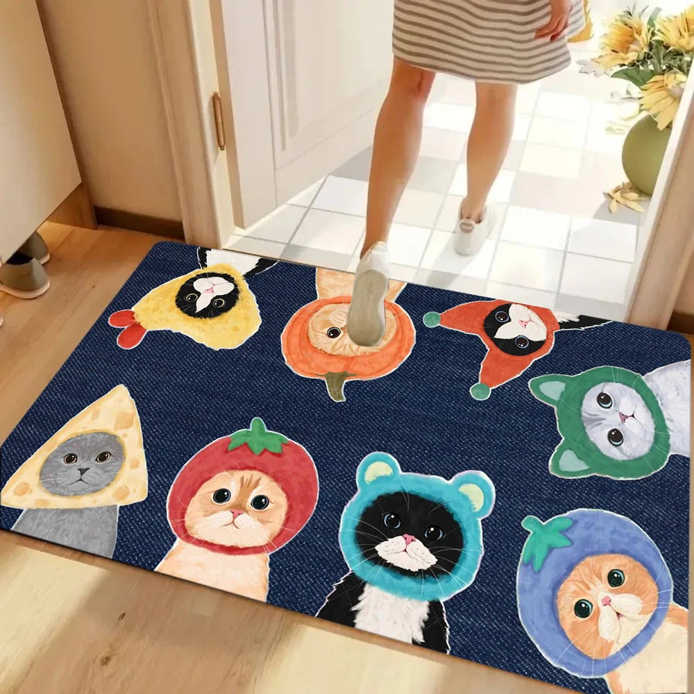 Colorful Cat Cartoon Carpet Welcome Mat Waterproof Floor MatRug for Bedroom Carpet  Live Room Bathroom Carpet Home Kitchen Rug