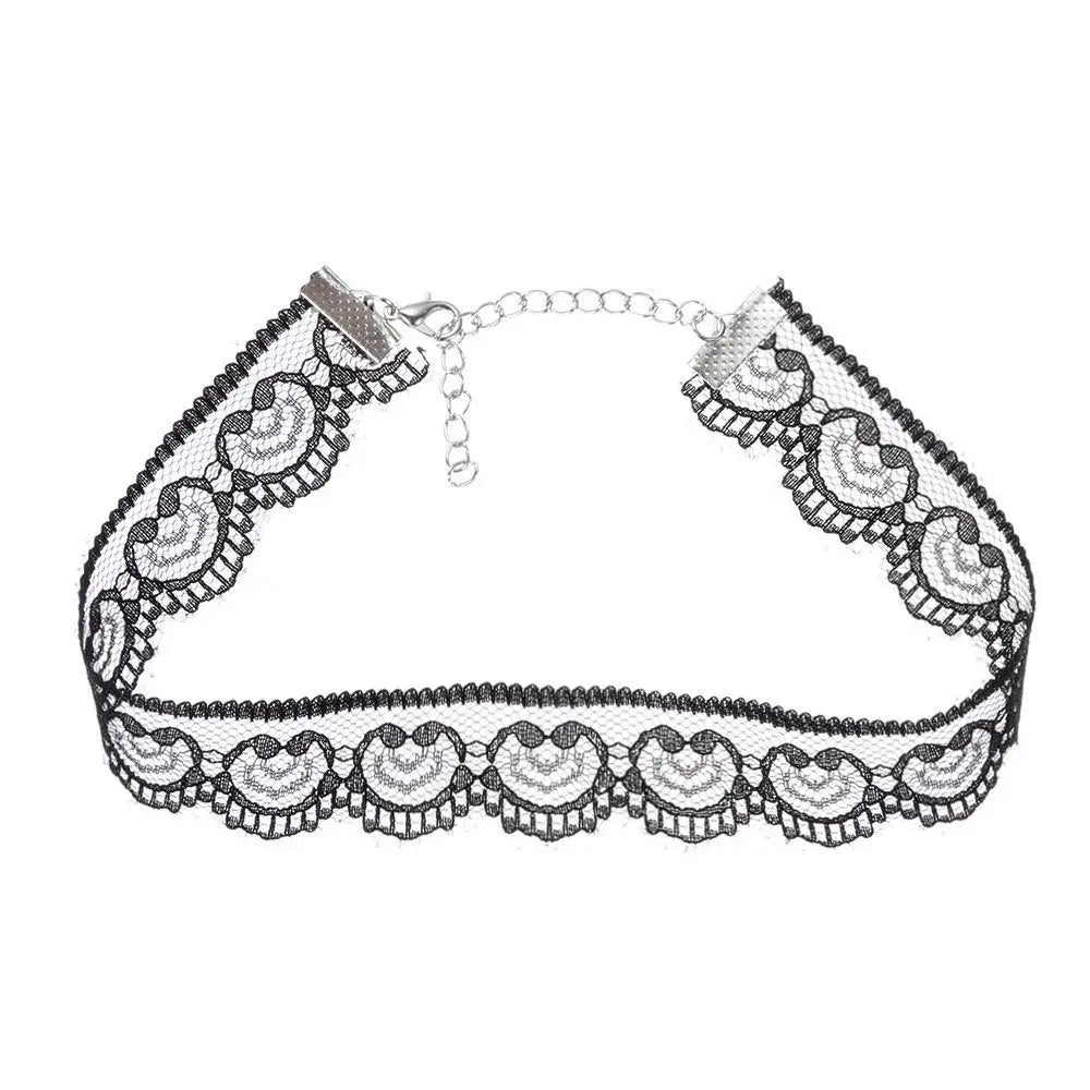 Sexy Neck Chain Steampunk Style Collar Chocker Gemstone Pendant Black Lace Gothic Necklace