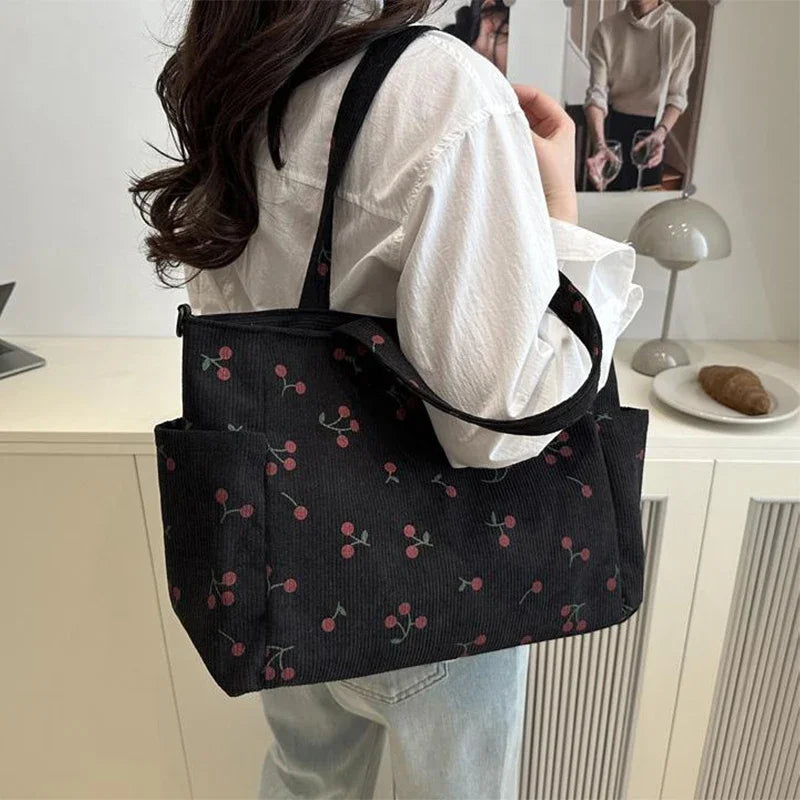 Ladies' shoulder bag, new corduroy hand-held large-capacity handbag, suitable for commuting, attending classes and traveling