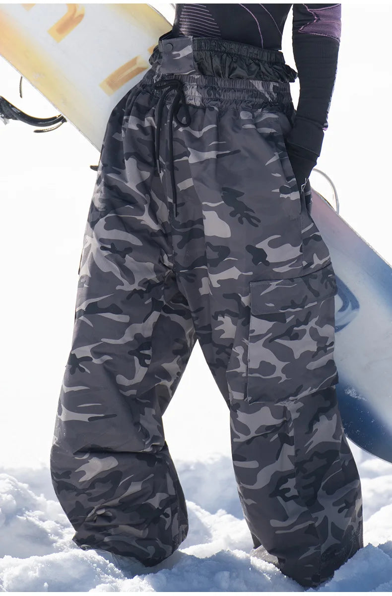 Ski pants for men and women windproof waterproof warm thick camouflage and velvet snow pants snowboard ski pants