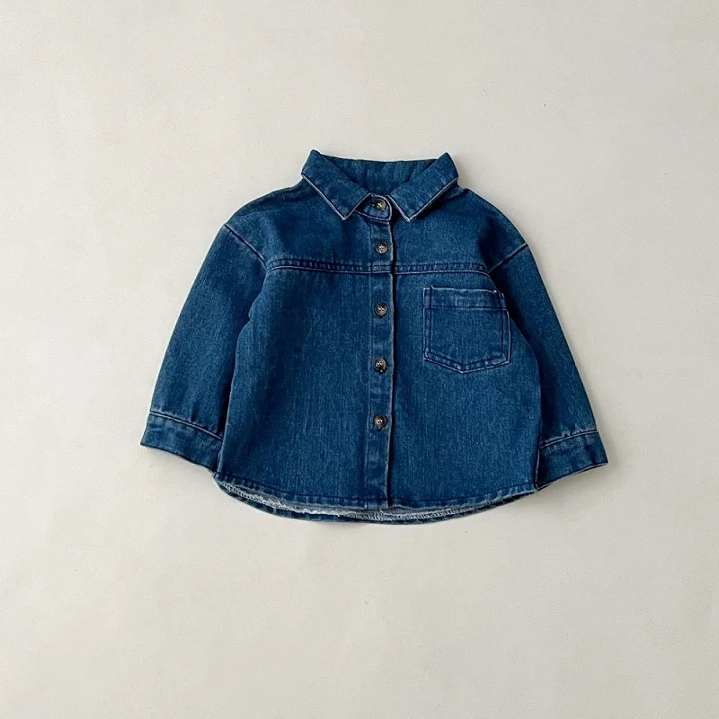 Baby clothes 2025 new children's solid color long sleeved denim set, boys and girls cardigan long pants casual sports two-piece