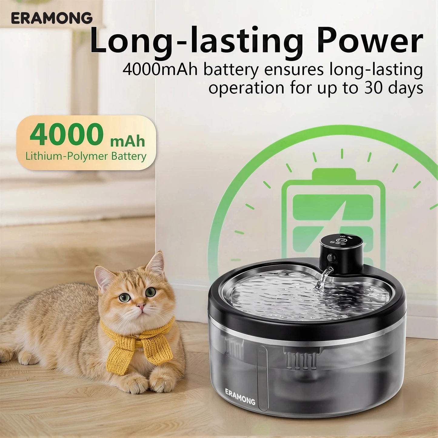 Wireless Cat Water Fountain 4000mAh Rechargeable Ultra-Quiet Pet Dispenser Smart Sensor Stainless Steel Cordless Auto Waterer