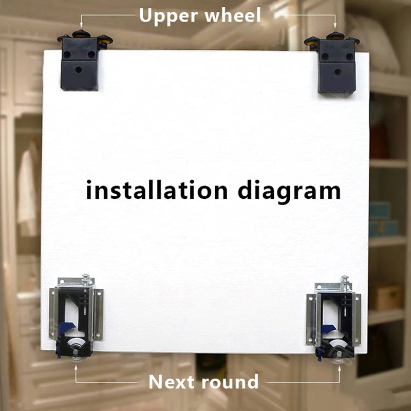 1pc Cabinet Sliding Wardrobe Door Part Top/bottom Down Wheels/Runner/Guides Kit Side-mounted Hanging Sliding Pulley Open Wheel