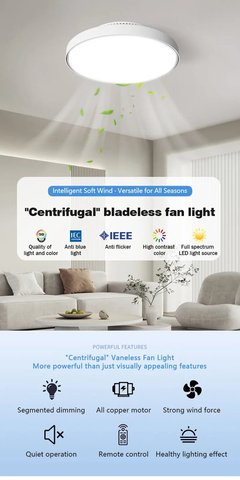 Modern Silent Living Room Bedroom Kitchen Office Ceiling Light  Ceiling Fan Light Flush Mount Bladeless Fan Lamp Remote Control
