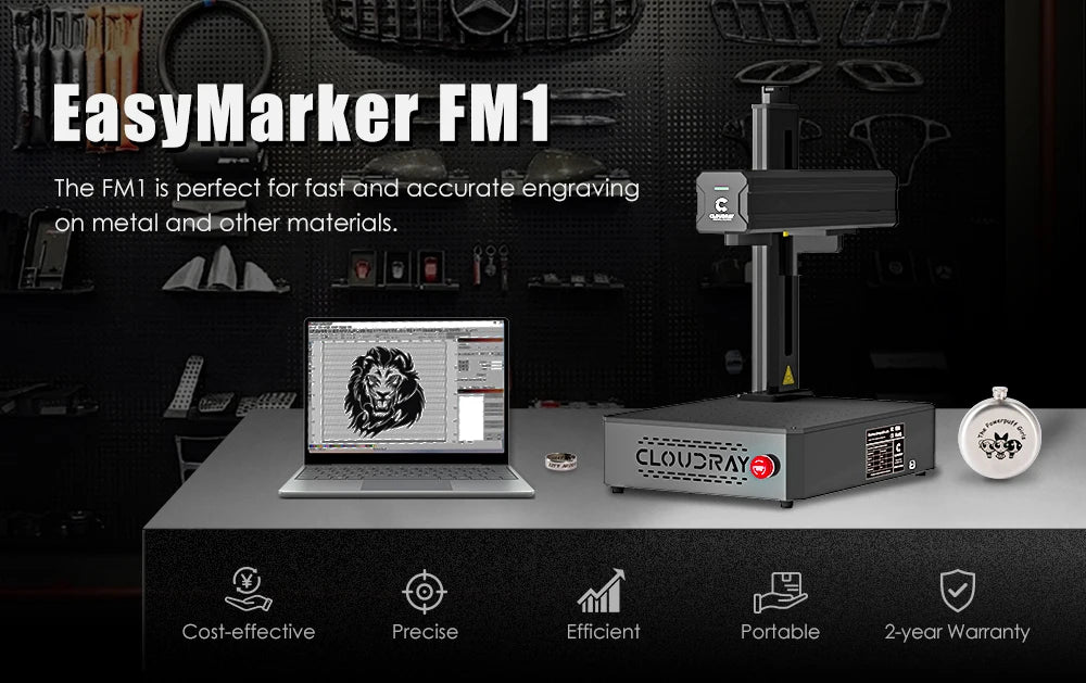Cloudray 30W 50W Portable Fiber Laser Marking Machine Easymarker-FM1 110*110mm DIY Marking Gift Metal Jewelry Gold Engraving