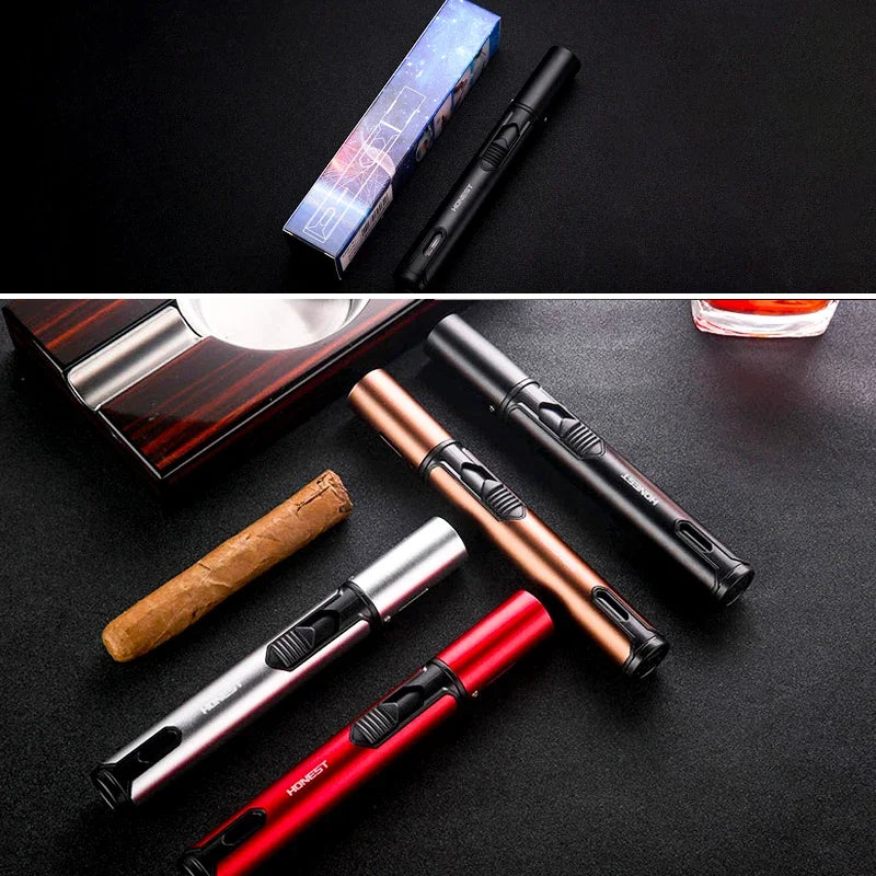 HONEST Metal Torch Windproof Lighter Refillable Pen Lighter Jet Flame Butane Lighter Kitchen BBQ Candle Camping Men's Gadget