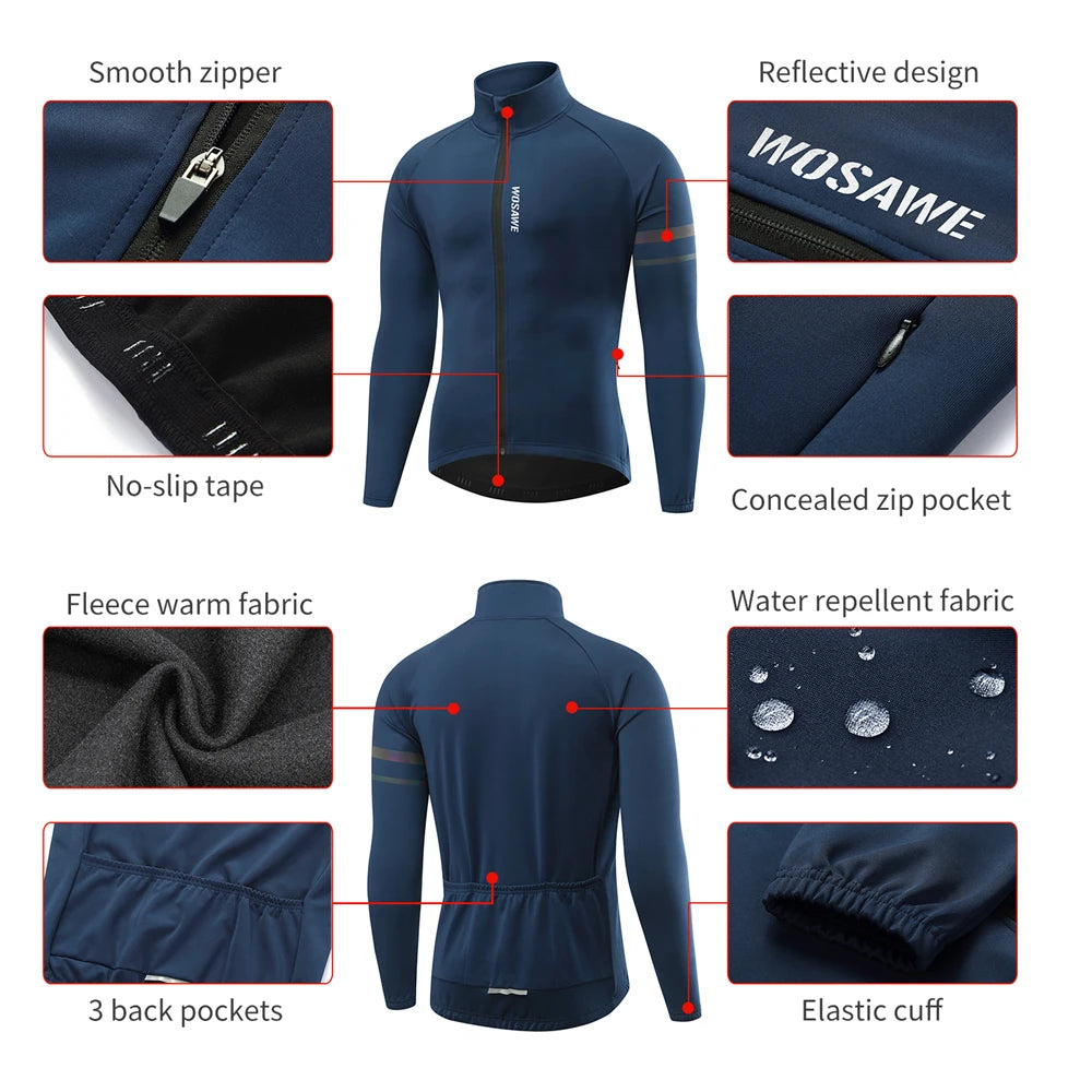 WOSAWE Winter Autumn Cycling Clothes Riding Suits Bicycle Men Long Sleeves Jacket Thickening Windproof Bike Jackets