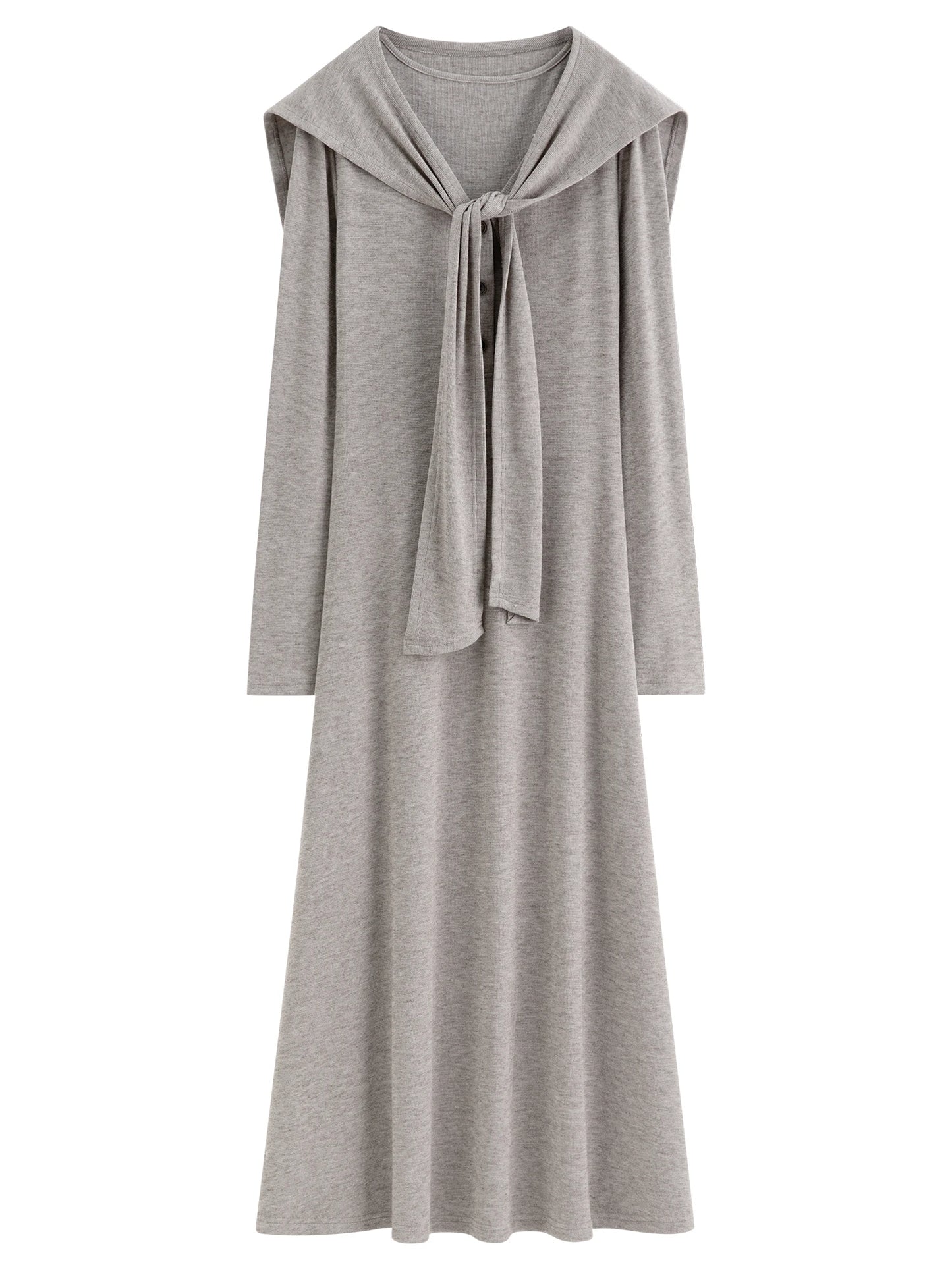 FSLE French Style Design Shawl V-neck Dress 2025 Autumn and Winter Slimming A-line Knitted Clothing Female Elegant Leisure