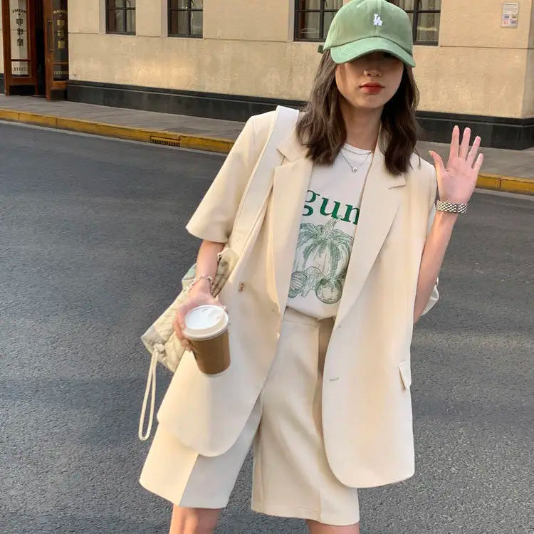 Pant Suits 2025 Spring and Summer Thin Casual Loose Short Sleeved Suit Jacket Women Suit Two-piece Set