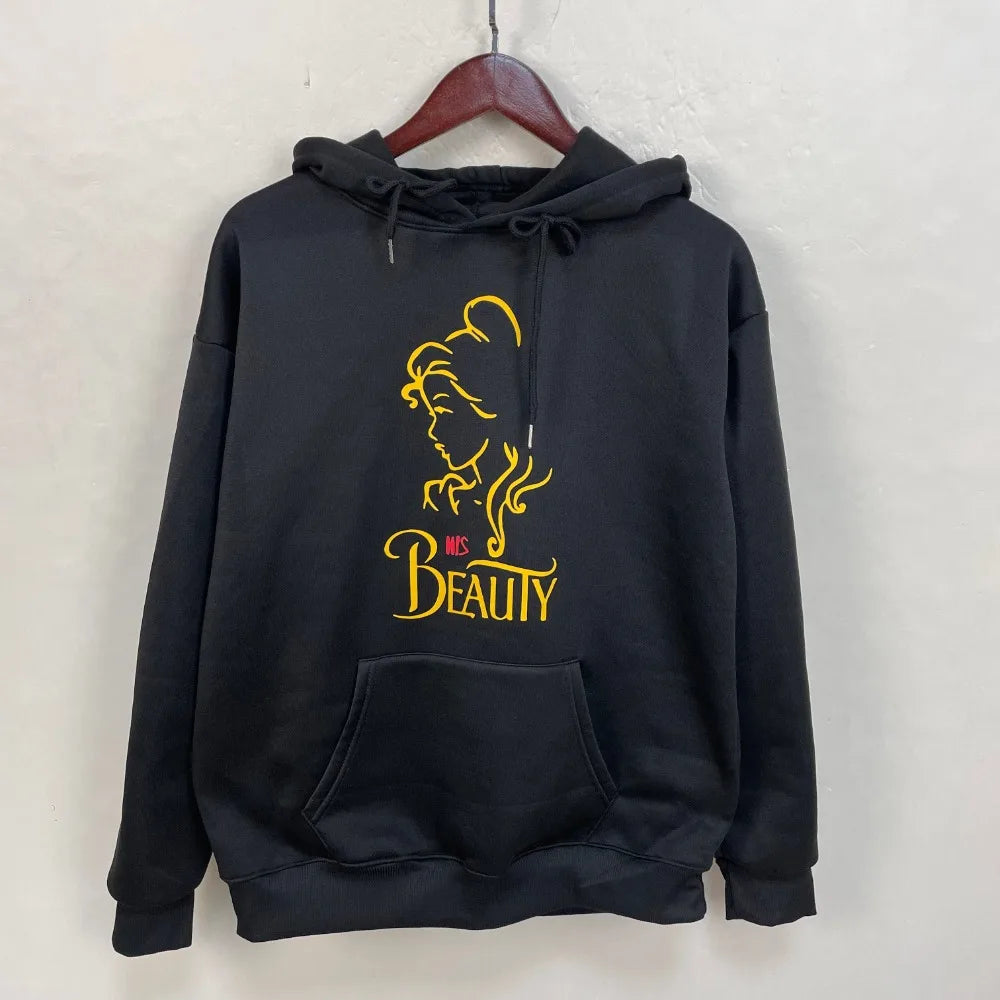I'm Her Beast I'm His Beauty Print Sweatshirts Couple Matching Hoodies Men Women Long Sleeve Hooded Luminous Lover Hoodie