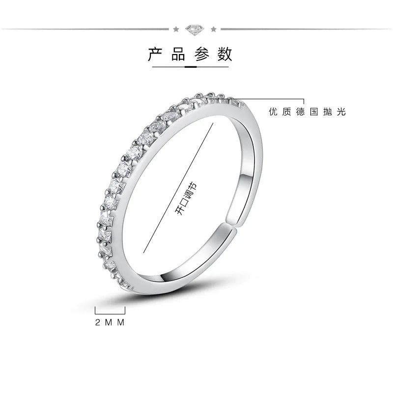 925 Sterling Silver Jewelry Shiny Zircon Women's Rings White Stacking Paired Ring Solid Bands Fine Minimalism Monaco