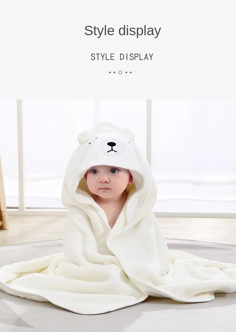Baby Bath Towel Children's Bathrobe Newborn Baby Cartoon Blanket Super Soft Absorbent Hooded Hug Quilt80x80cm