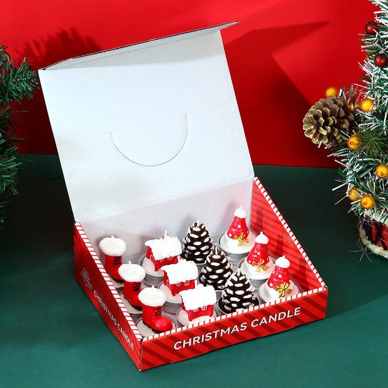 Christmas candle set, old man tree, snowman, celebration, romance, decorative item, candlelight dinner, Christmas Eve