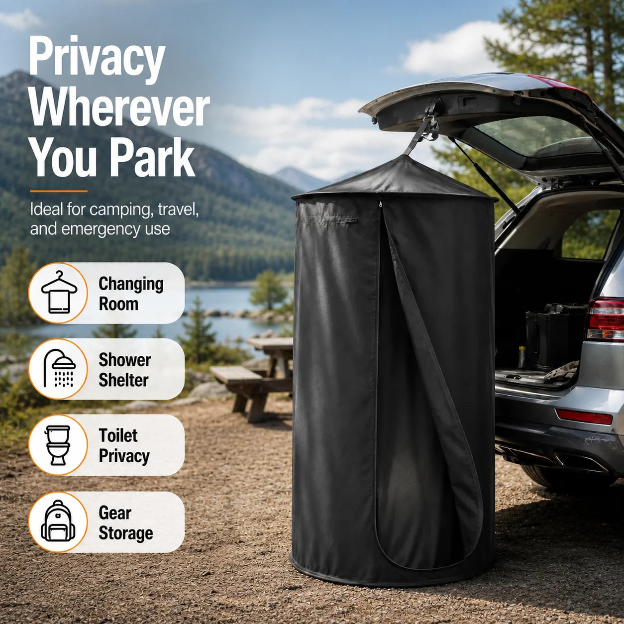 SUV Car Tailgate Privacy Tent Portable Outdoor Shower Tent Foldable Dressing Room Toilet Shelter Camping Travel Accessory