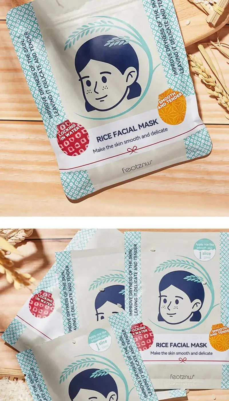 5pcsSkin Care Moisturize Facial Mask Rice Raw Pulp Essence Shrink Pores Oil-Control Anti-Aging Whiten Korean Cosmetics Face Care