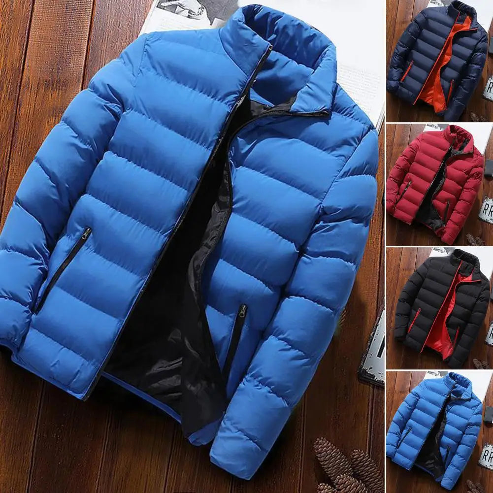Men Parkas Autumn Winter Thickened Padded Coat Stand Collar Loose Zipper Pockets Jacket Men Overcoat Thick Warm Cotton Coat