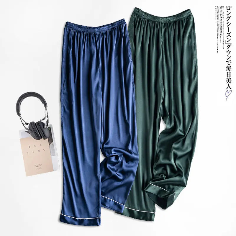 Ice Silk Sleep Pants Long Loose Fit Home Clothes for Men And Women plus Size Simulated Silk Single Piece Couple Home Pants