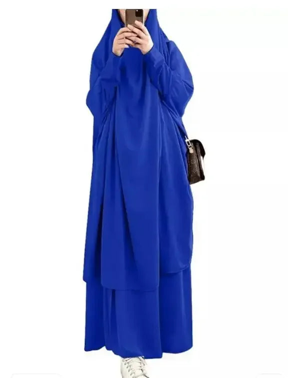 15 Colors Eid Hooded Muslim Dress Set Women Hijab Dress Prayer Garment Islamic Abaya Long Khimar Ramadan Gown Abayas Skirt Suit