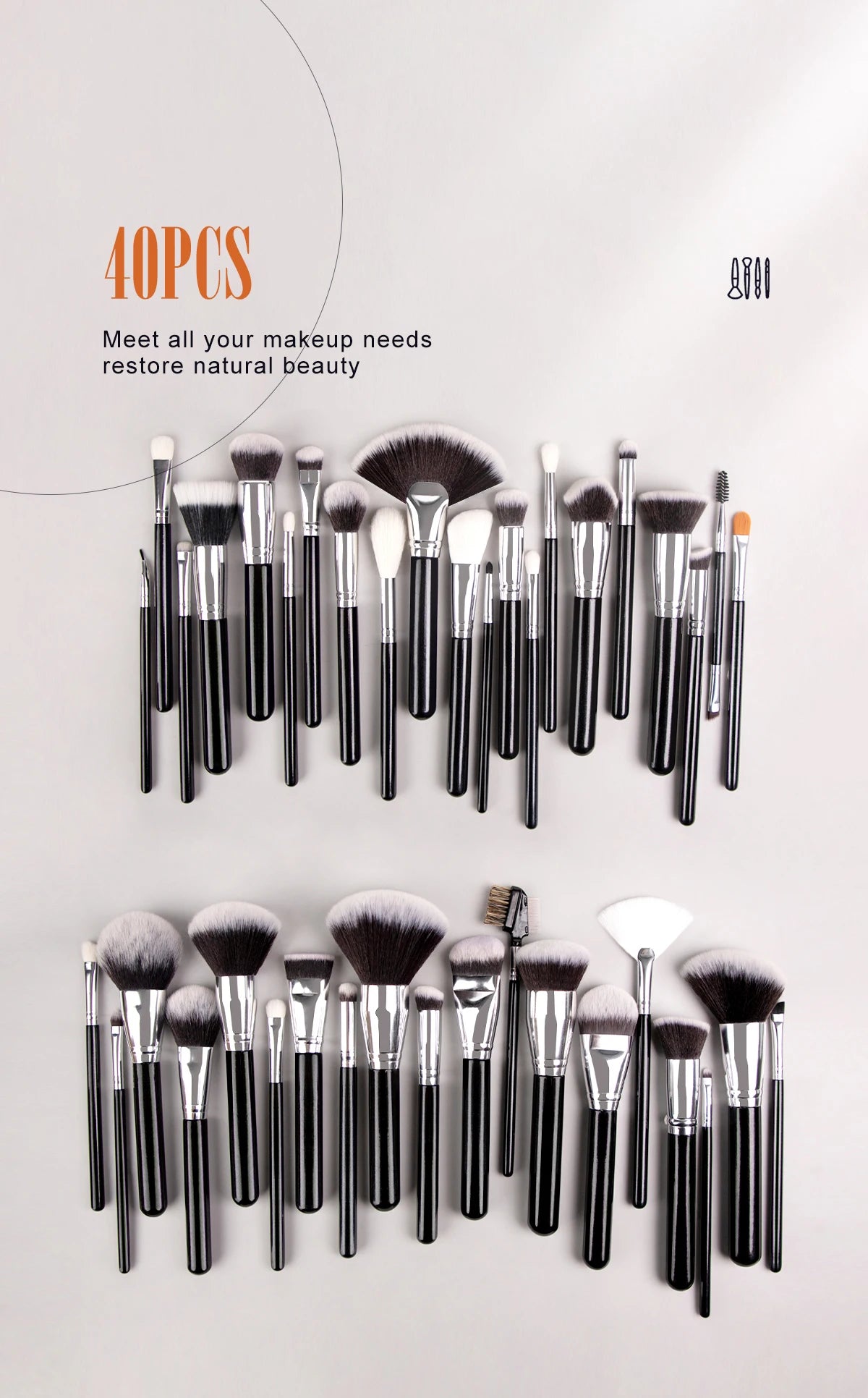 Professional 40Pcs Makeup Brushes Set Soft Synthetic Bristle Powder Blending Contour Eyebrow Eyeshadow Fan Foundation Brush