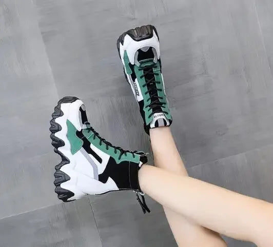 2024 Women Thick Sole Ankle Boots Autumn Luxury Platform Casual Boots Women's 8cm High Heels Wedge Boots Shoes Woman Sneakers