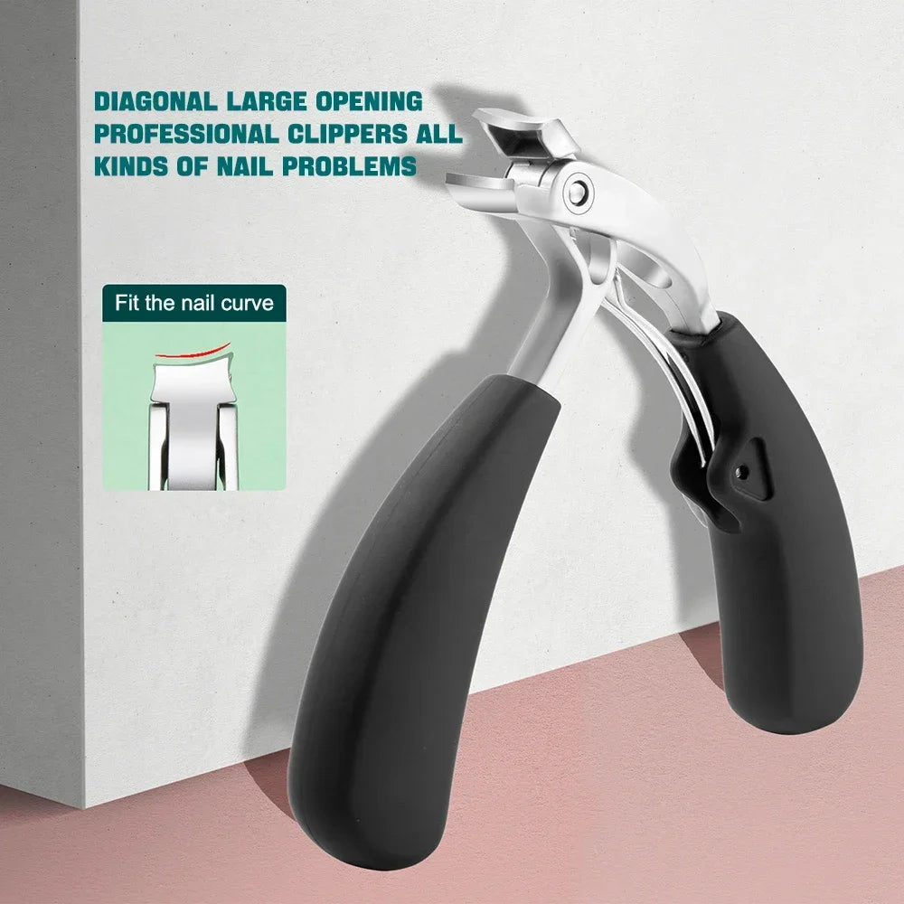 Nail Clippers Anti-Splash Recurved Curved Nail Cutters Thick Toenail Nippers Angled Head Large Opening Stainless Steel Nail Tool