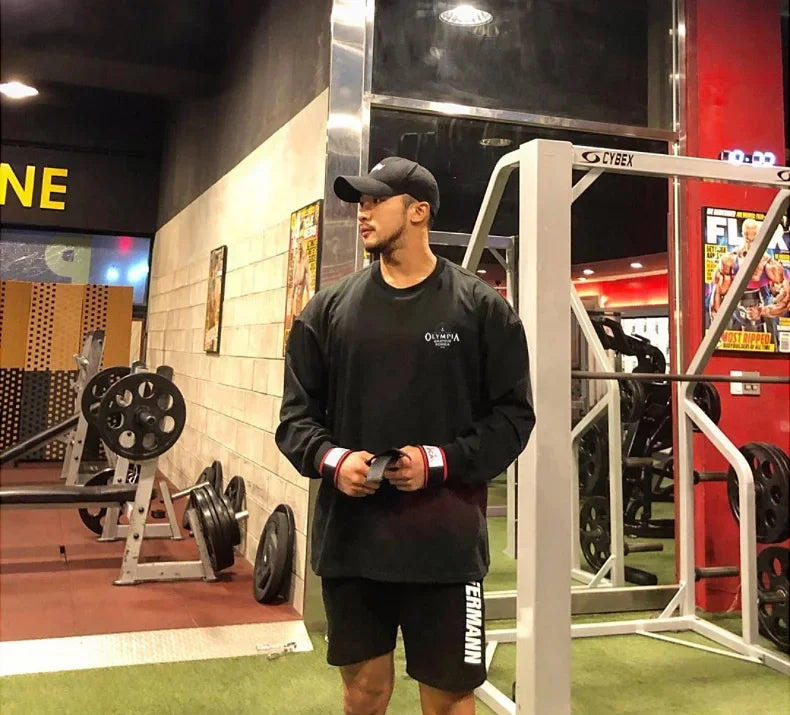 Men's Cotton Casual Long Sleeve T-shirt Man Gym Fitness Sweatshirt O-Neck Running Training Tops Male Workout Clothing Undershirt