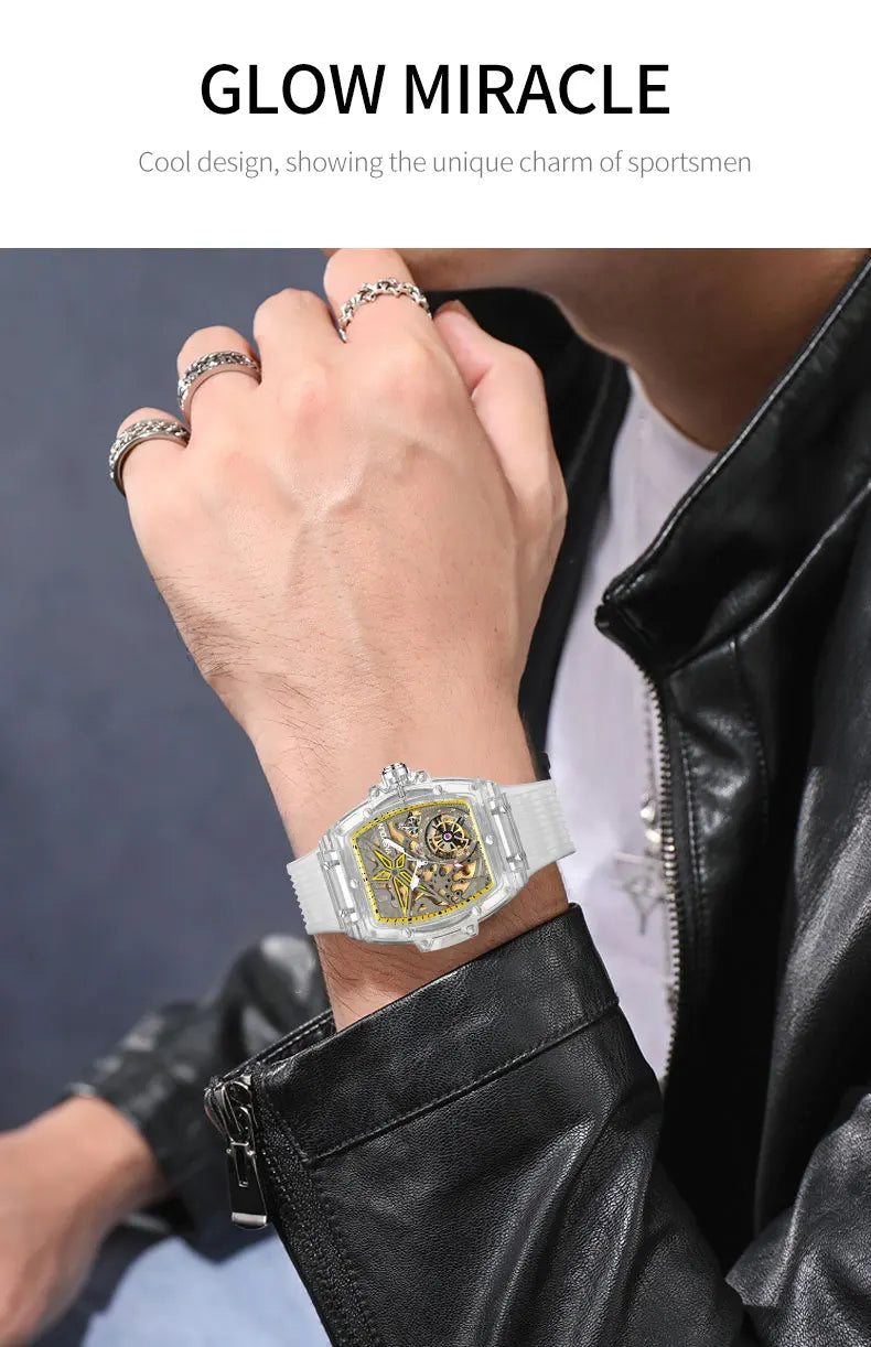 Automatic Mechanical Watch for Man Business Watch Double Side Hollows Skeleton Tourbillon Transparent Mechanical Men's Watch