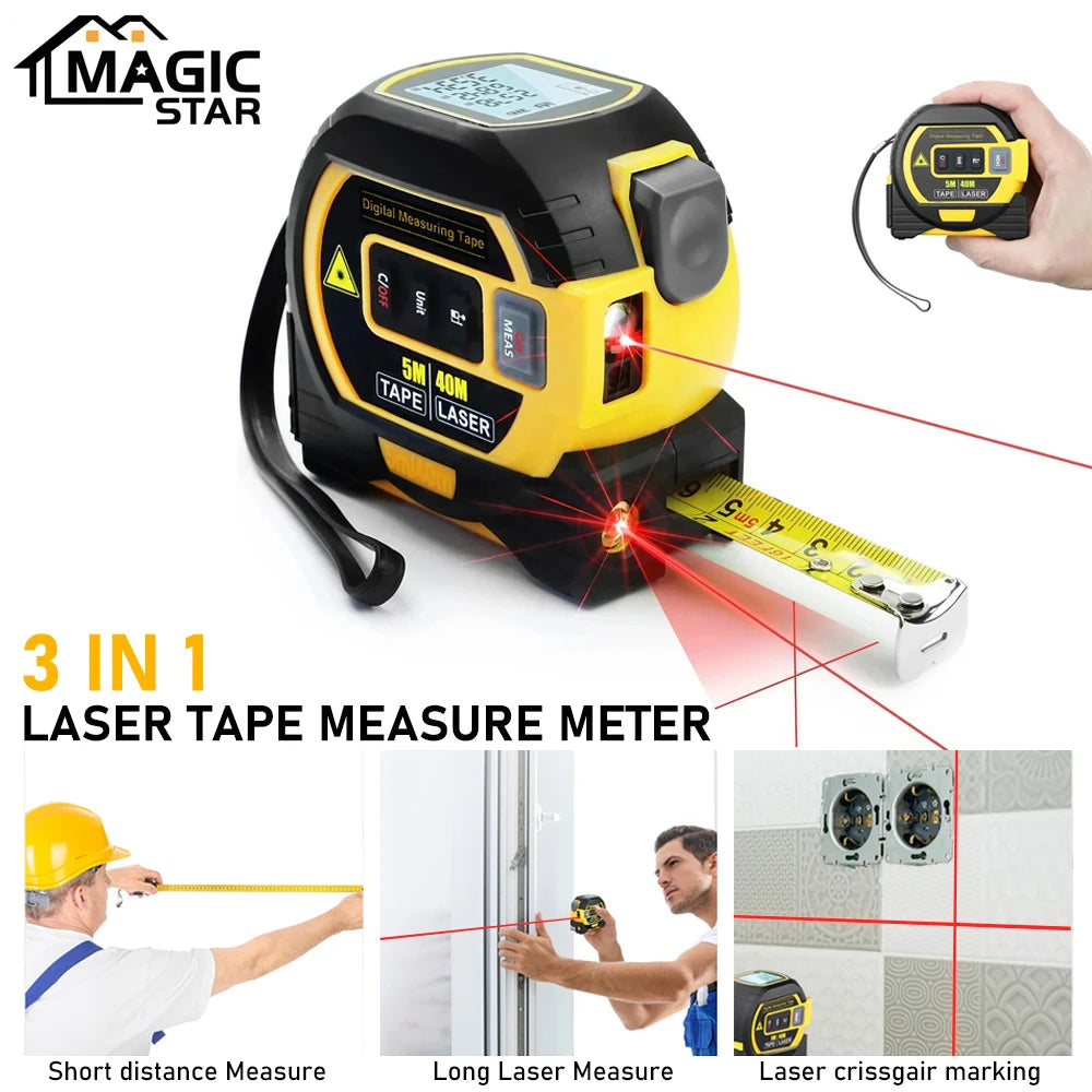 3IN1 Laser Tape Measure Meter Laser Rangefinder Meter With Digital Display 40M/60M Laser 5M Tape measure Precision Measure Ruler