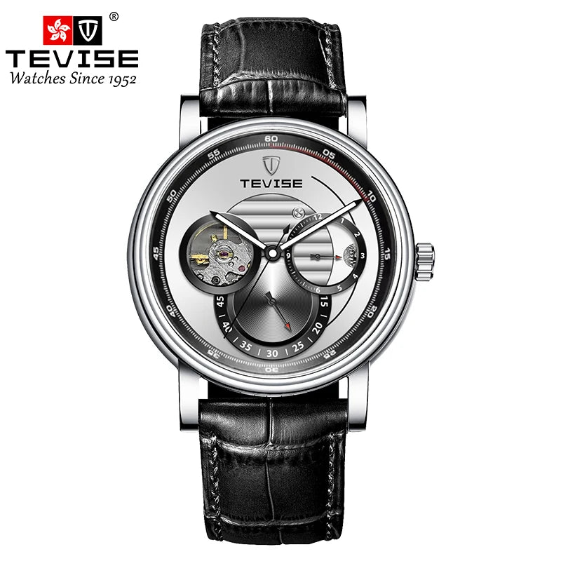 Automatic Mechanical Watch for Men Leather Strap Skeleton Watch 24 Hours Luminous Watch Fashion Casual Watch