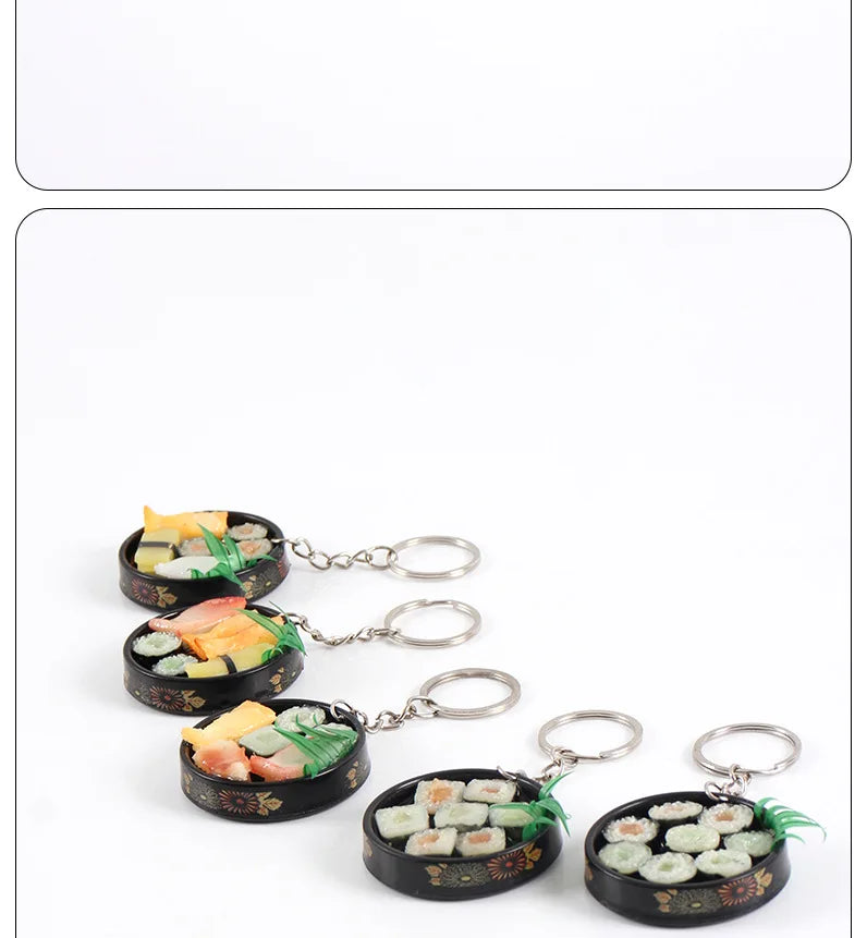 Simulation Food Keychain Pendant Funny Gift Lunch Box Sashimi Toys Party Couple Car Bag Key Rings