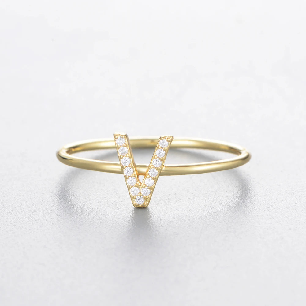 925 Sterling Jewelry A-Z 26 Letters Name Initial Rings Gold Plated Silver Fashion Simple S925 Ring Zircon Round Brilliant Cut
