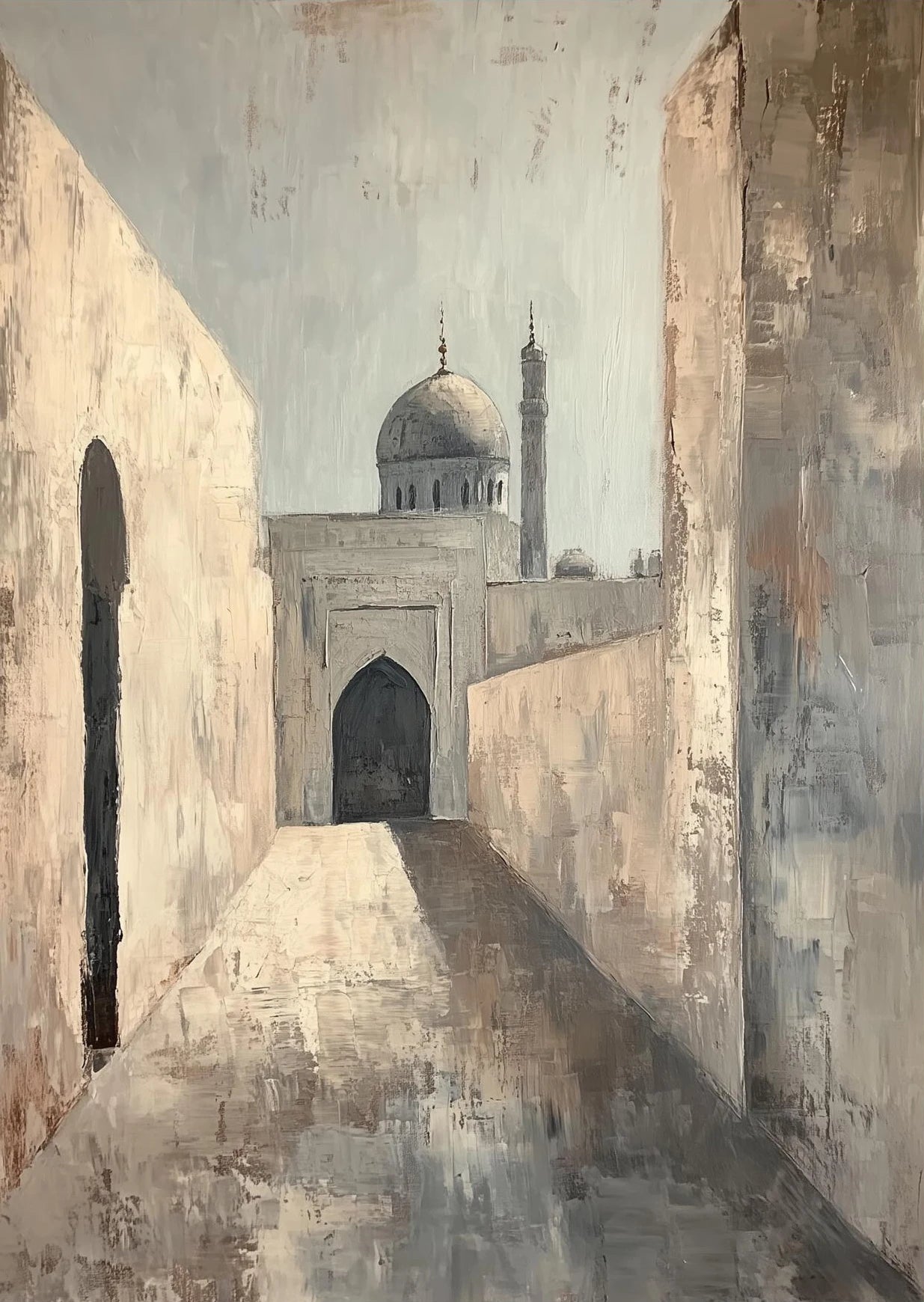 Muslim Mosque Islamic Architecture Archway Poster Minimalist Neutral Beige Canvas Printing Wall Art Picture for Room Home Decor