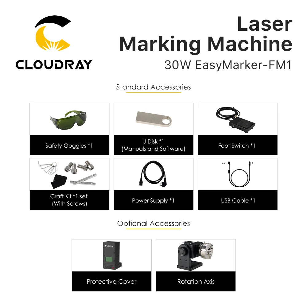 Cloudray 30W 50W Portable Fiber Laser Marking Machine Easymarker-FM1 110*110mm DIY Marking Gift Metal Jewelry Gold Engraving
