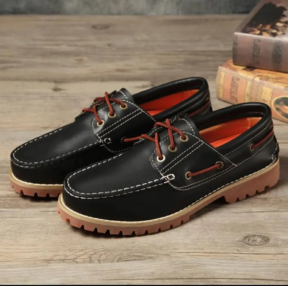 Fashion Genuine Leather Men's Loafers Soft Casual Derby Shoes Moccasins Boat Shoes Platform Male Black Brown Lace-up Oxfords