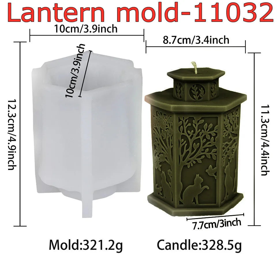 Eid Mubarak 3D Relief Lace Pillar Lantern Candle Mold Animal Plant Designs Ramadan Decor Christmas Handmade Taper Candle Making