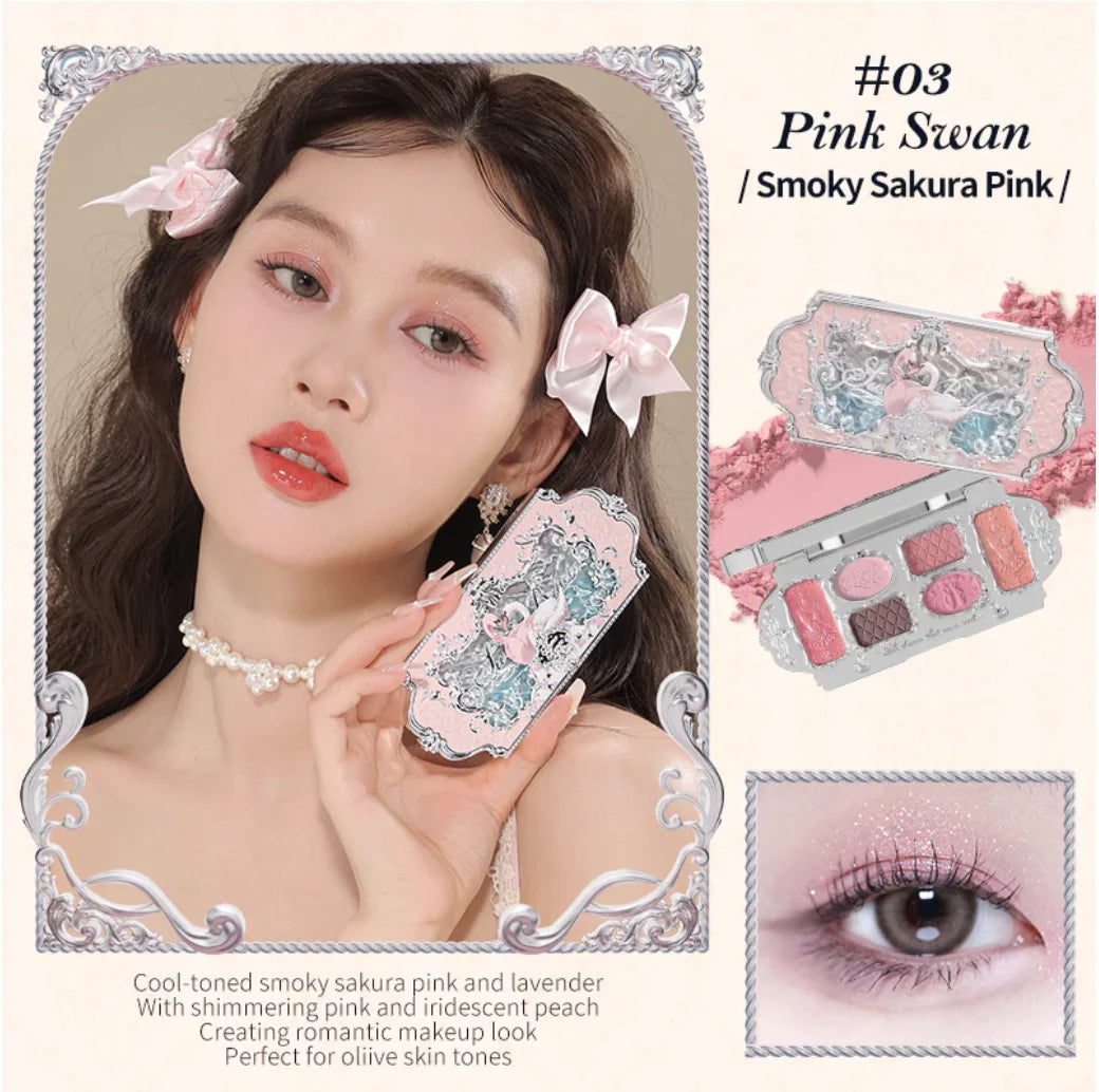 Flower Knows Swan Ballet Series 6 Color Eyeshadow Palette Long-lasting Effect Silky Powder Matte Chameleon Eye Makeup Cosmetics