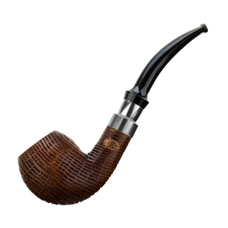 Oak Wood Sandblasted Tobacco Pipe with Gold Silver Band 9mm Filter Straight Bent Smoking Pipe for Men Gift Accessories