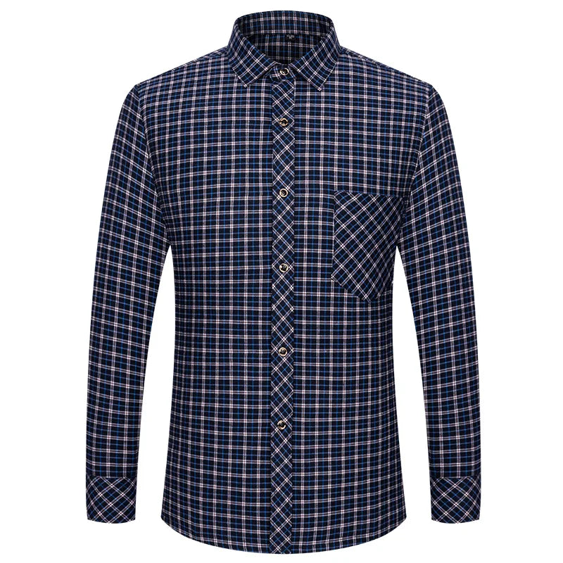 M-6XL Men's Pure Cotton Flannel Shirts Long Sleeve Single Pocket Casual Plaid Thick Soft Cozy Brushed Shirts Blouse Men Clothing