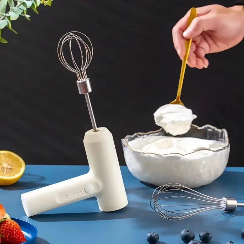 Cordless Hand Mixer One Touch Off Handheld Electric Whisk with 3 Speed Modes Hand Held Egg Beater with 2 Detachable Stir Whisks