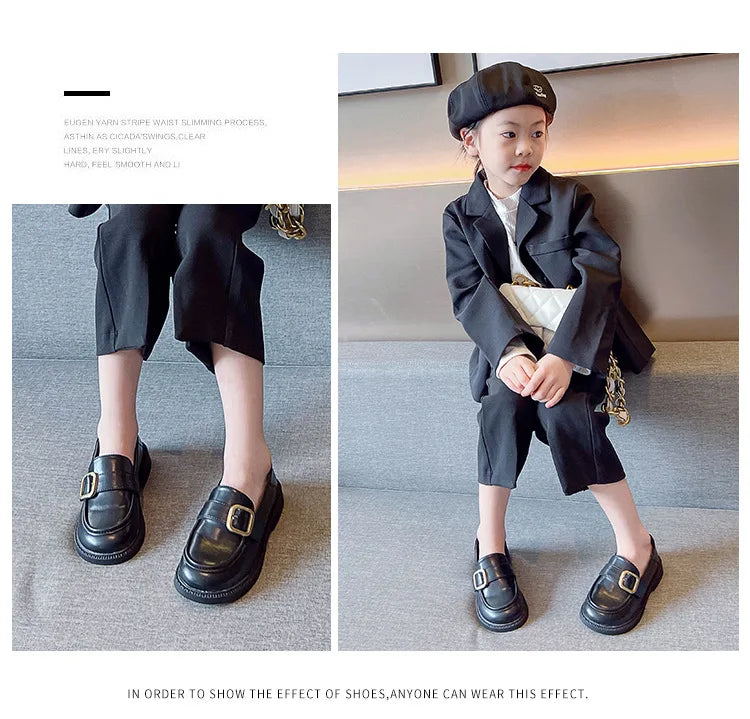 British Style Retro Girls Shoes Spring Autumn Princess Leather Shoes Children Black Soft Dance Loafers for 3-12 Ages Kids Shoes