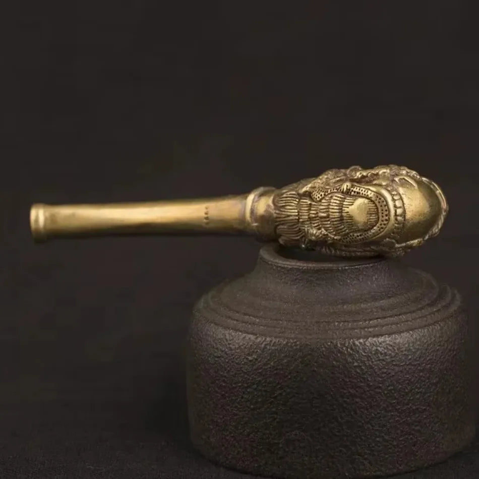 1 Pcs New Buddha Head Buddha Pipe Smoking Utensils Bronze Smoking Utensils Crafts Collection Ornaments
