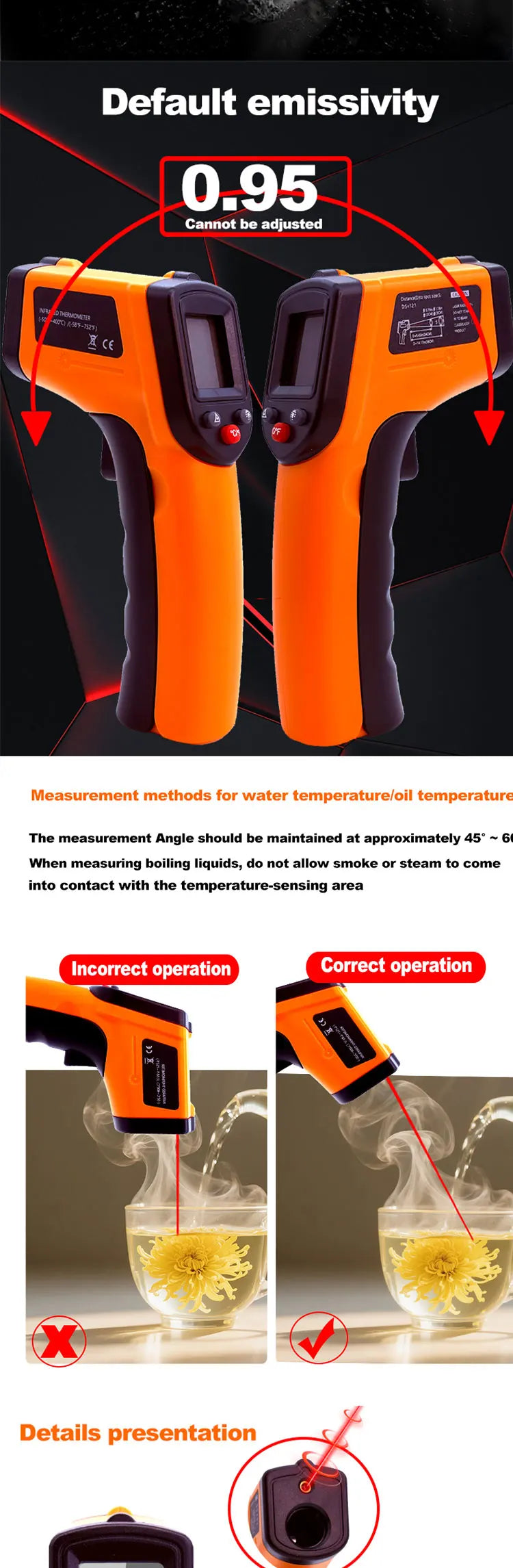 Laser Temperature Gun Infrared Thermometer Sensor Handheld Non-contact IR LCD Industrial Pyrometer Digital BBQ thermometer400 °C