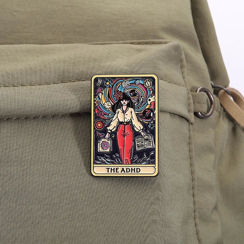 The ADHD Tarot Cards Enamel Pin Autism Mental Health Metal Brooch Lapel Backpack Badge Jewelry Accessories Gift For Friends