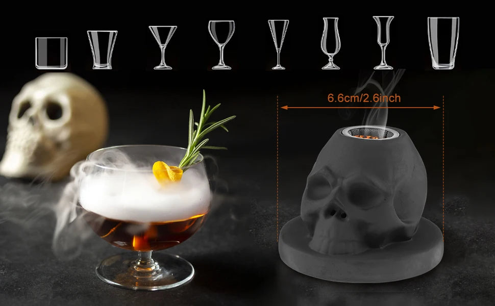 Ceramics Whiskey Smoker Kit Skull-Shaped Smoke Infuser Old Fashioned Cocktail Smoker Kit With Fruity Wood Chips Kitchen Bar Tool